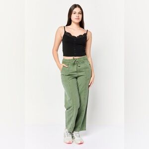 AERIE COTTON BLEND WIDE LEG JOGGERS OLIVE GREEN SIZE SMALL P